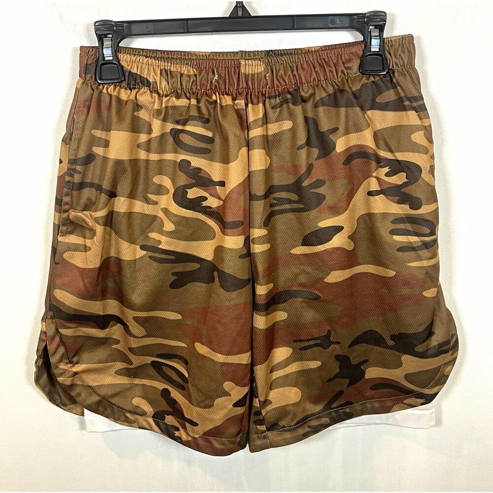Men's Camo Athletic Shorts Elastic Waist 3-Pockets 6" Inseam Size XL